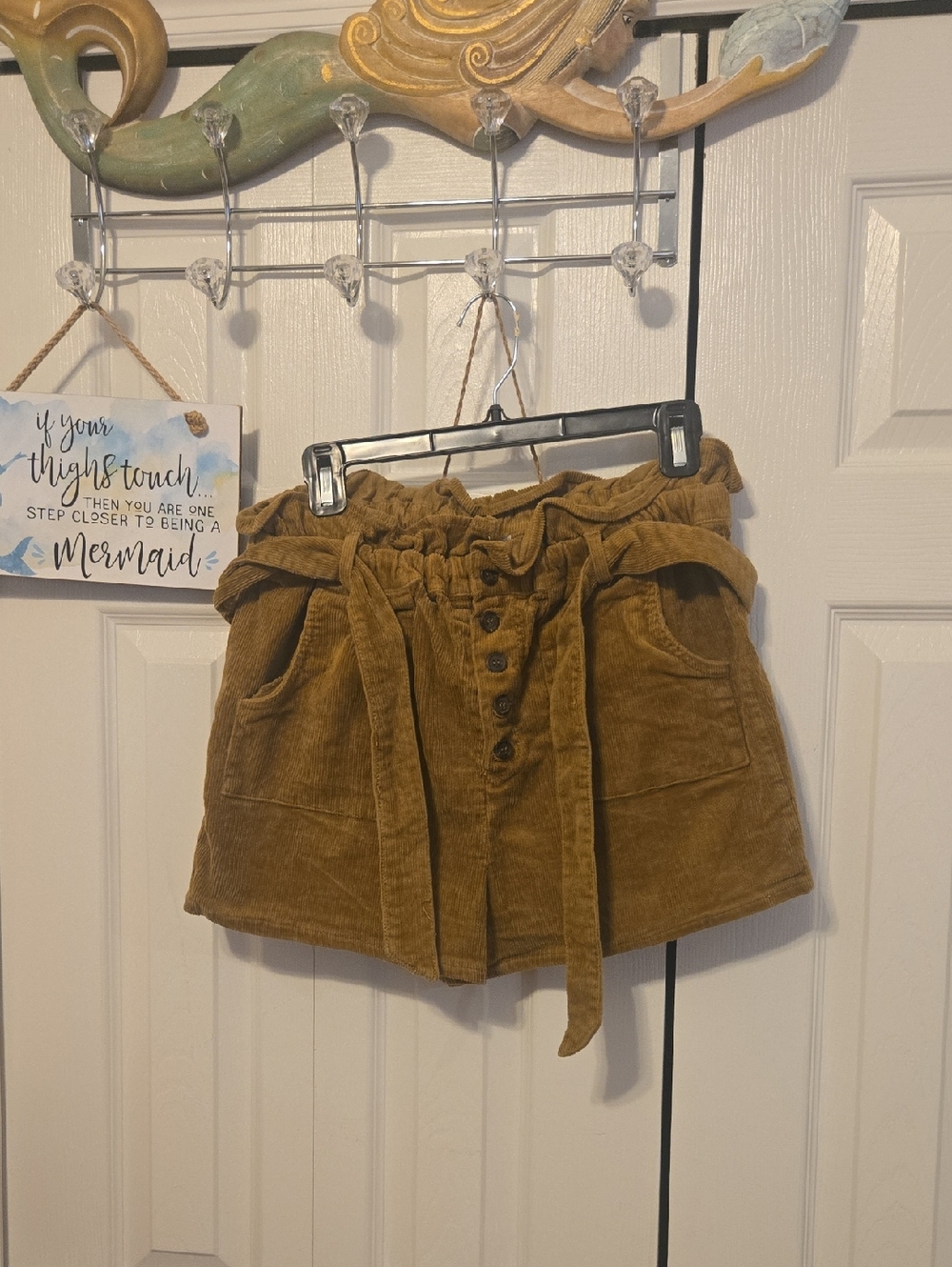 Love Tree High Waist Corduroy Shorts in Mustard Brown